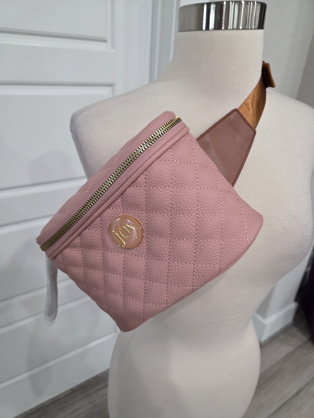 Joy Mangano Pink Quilted Leather Waist Belt Bag Fanny Pack NEW